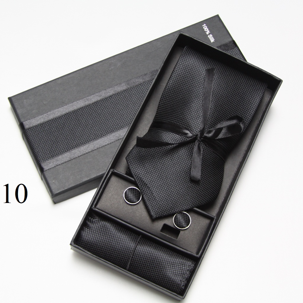 Neck Tie Set Box - Conjunto de Gravatas Sólidas, Abotoaduras e