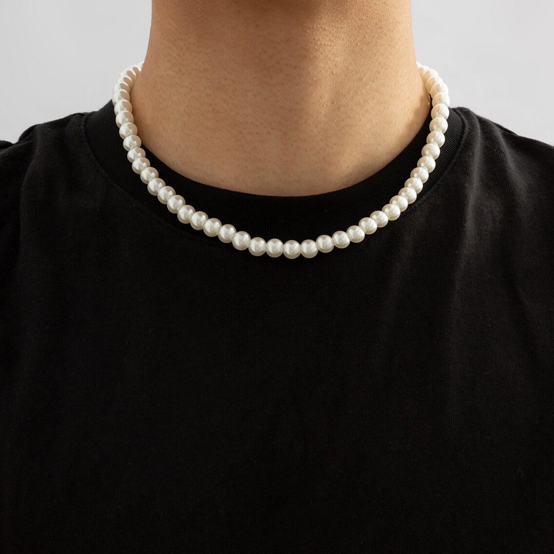 Men Accessories Neck Chain - Colar gargantilha curto com pérolas imitadas