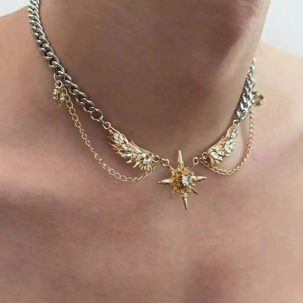 Men Accessories Neck Chain - Colar Gótico Punk com Asas Douradas
